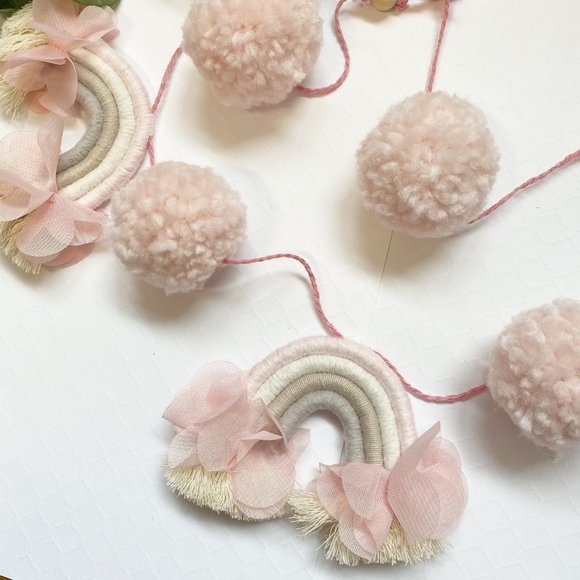 Macrame Rainbow Garland, Pom Pom Rainbow Garland, Yarn Macrame Mini Rainbows - Picture 5 of 6